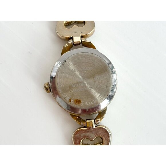 Gold Toned Faced & Rhinestone Chainlink Bracelet Vintage Watch - 15mm - WORKS! - Picture 2 of 10